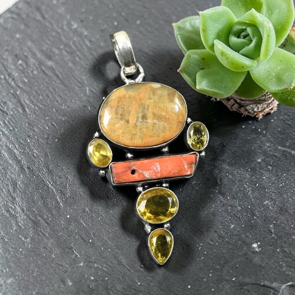 Artisan Handcrafted Jewelry YELLOW LACE AGATE And CITRINE Multi-Stone Pendant - Picture 7 of 15